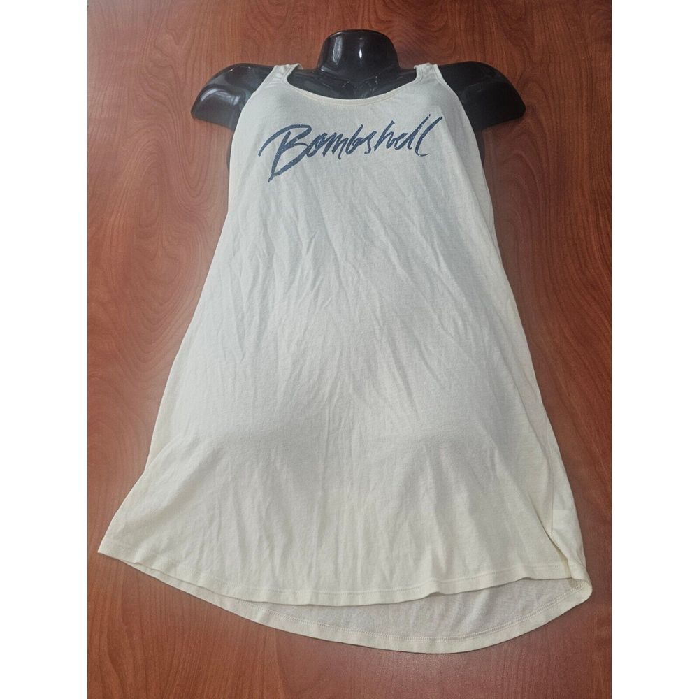 Victoria's Secret Ivory Sleeveless Racerback Sleep Shirt Bombshell Logo -XS